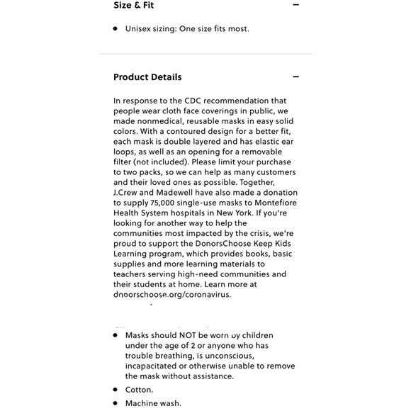 J. Crew 5 Nonmedical Face Masks in Solid Color - Picture 10 of 10